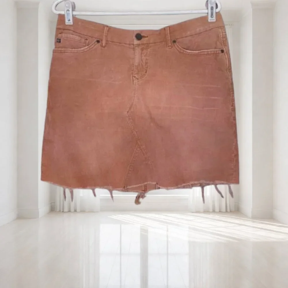 Dear John Corduroy Mini Skirt Size 29 Distressed Raw Hem Stretch Y2K Boho - Picture 2 of 9